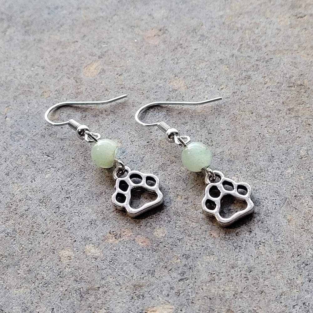 Green Moonstone Paw Print Earrings